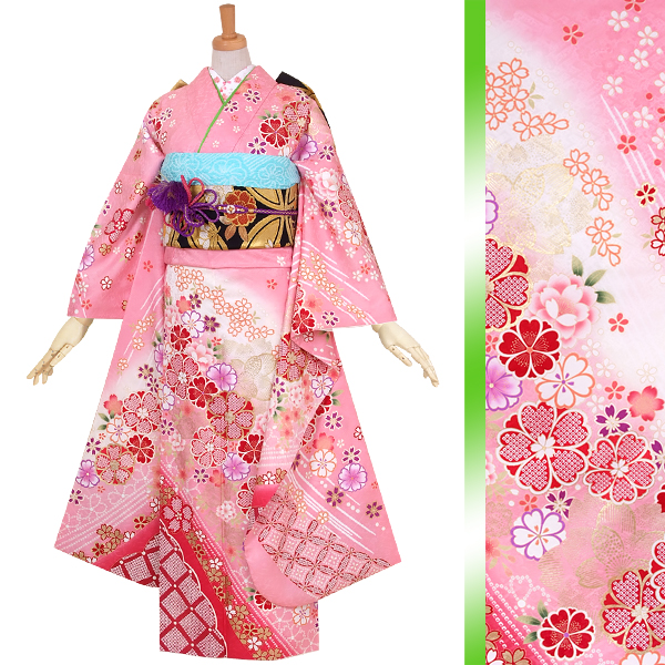 振袖：R993 ピンク 疋田八重桜☆(絹)(宅)│ 振袖レンタル │ 京都着物 