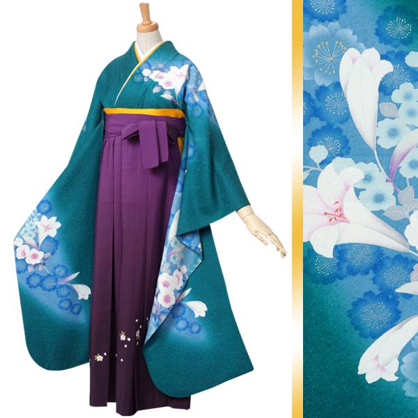 ミント色桜グラデ着物と灰袴のセット オビツ11 ねんどろいどどーる YMY 対応 振袖袴： R108 緑 青桜と白百合☆(絹)│ 袴レンタル │ 京都着物