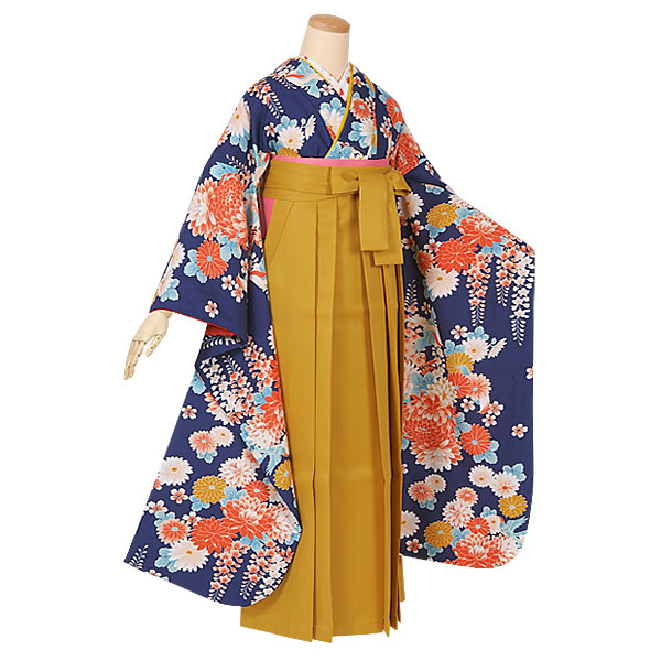 振袖 袴 フルセット 2種類 振袖袴： R1265 青 菊と藤の花(W)(R1887)│ 袴レンタル │ 京都着物