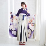 振袖袴： R1498 白×紫 牡丹に薬玉文様☆（絹）│ 袴レンタル │ 京都