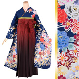 振袖袴： R1504 紺 流水牡丹桜│ 袴レンタル │ 京都着物レンタル夢館