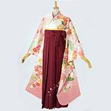 振袖袴： R1539 白・ピンク 御所車に花☆(絹)│ 袴レンタル │ 京都