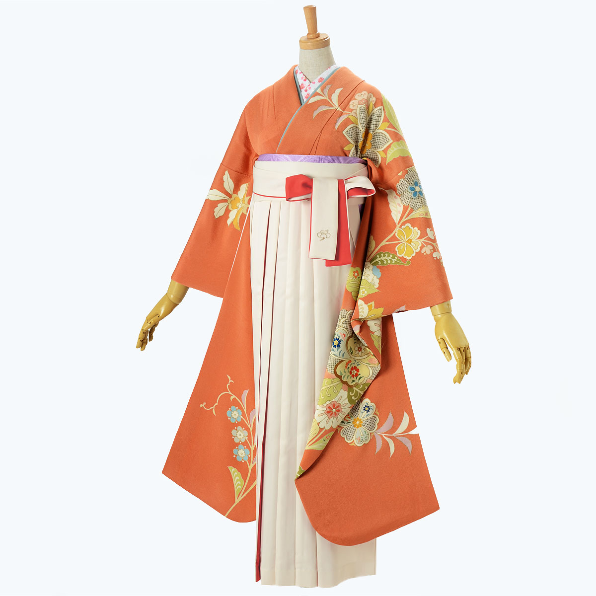 振袖袴： R156 【訳あり】柿色 唐花文様☆(絹)│ 袴レンタル │ 京都 