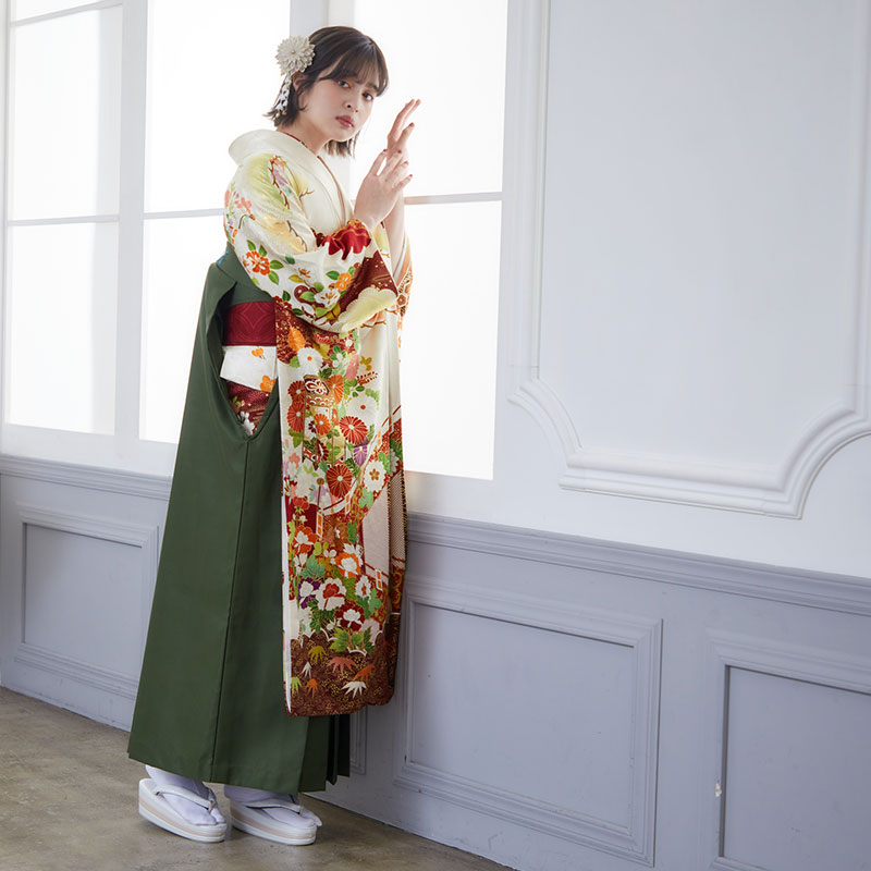 振袖： R1995吉澤の友禅【吉澤の友禅】白 貝桶に吉祥花