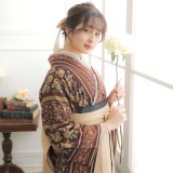 和風館　振り袖　ゴブラン織調薔薇 振袖袴： 和風館R2033ブラウン ゴブラン織調薔薇│ 袴レンタル