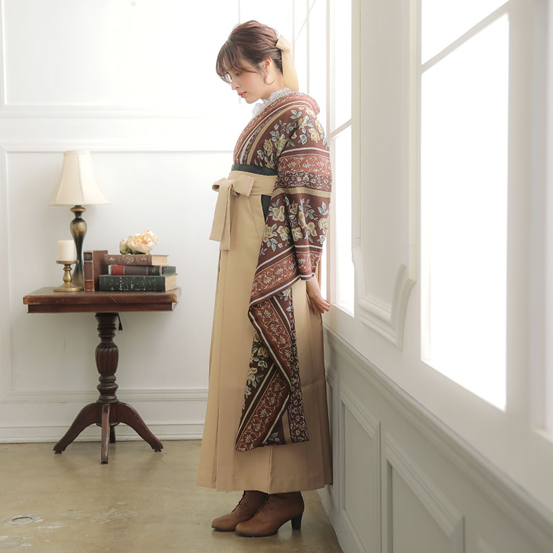 振袖袴： 和風館R2033ブラウン ゴブラン織調薔薇│ 袴レンタル │ 京都