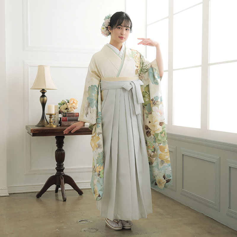 振袖袴：Ma Minette Purete R2041 オフホワイト 乱菊と椿 花丸紋│ 袴 