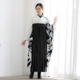 振袖袴： R2046白×黒 大輪牡丹│ 袴レンタル │ 京都着物レンタル夢館