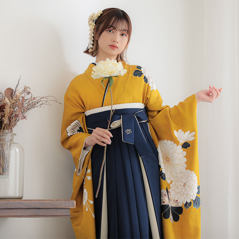 振袖袴： ナナイロR2052からし色 菊│ 袴レンタル │ 京都着物レンタル夢館