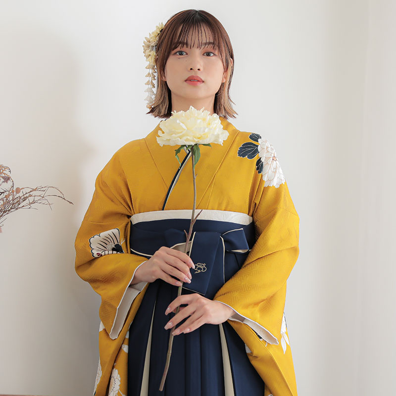 振袖袴： ナナイロR2052からし色 菊│ 袴レンタル │ 京都着物レンタル夢館