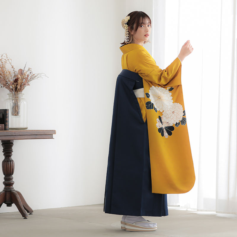 振袖袴： ナナイロR2052からし色 菊│ 袴レンタル │ 京都着物レンタル夢館