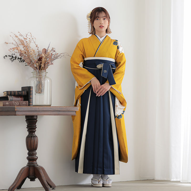 振袖袴： ナナイロR2052からし色 菊│ 袴レンタル │ 京都着物レンタル夢館