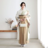 振袖　袴にも 振袖袴： R1876 黄緑 平安朝 御簾に松牡丹☆(絹)(R1676)│ 袴レンタル