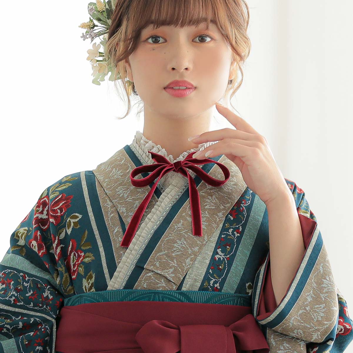 振袖袴： 和風館R2073ブルー ゴブラン織調薔薇│ 袴レンタル