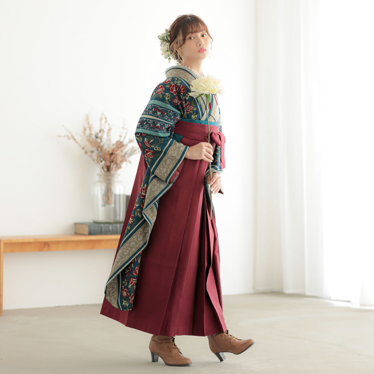 和風館　振り袖　ゴブラン織調薔薇 振袖レンタル 和風館 ブルー ゴブラン織調薔薇 成人式 結婚式