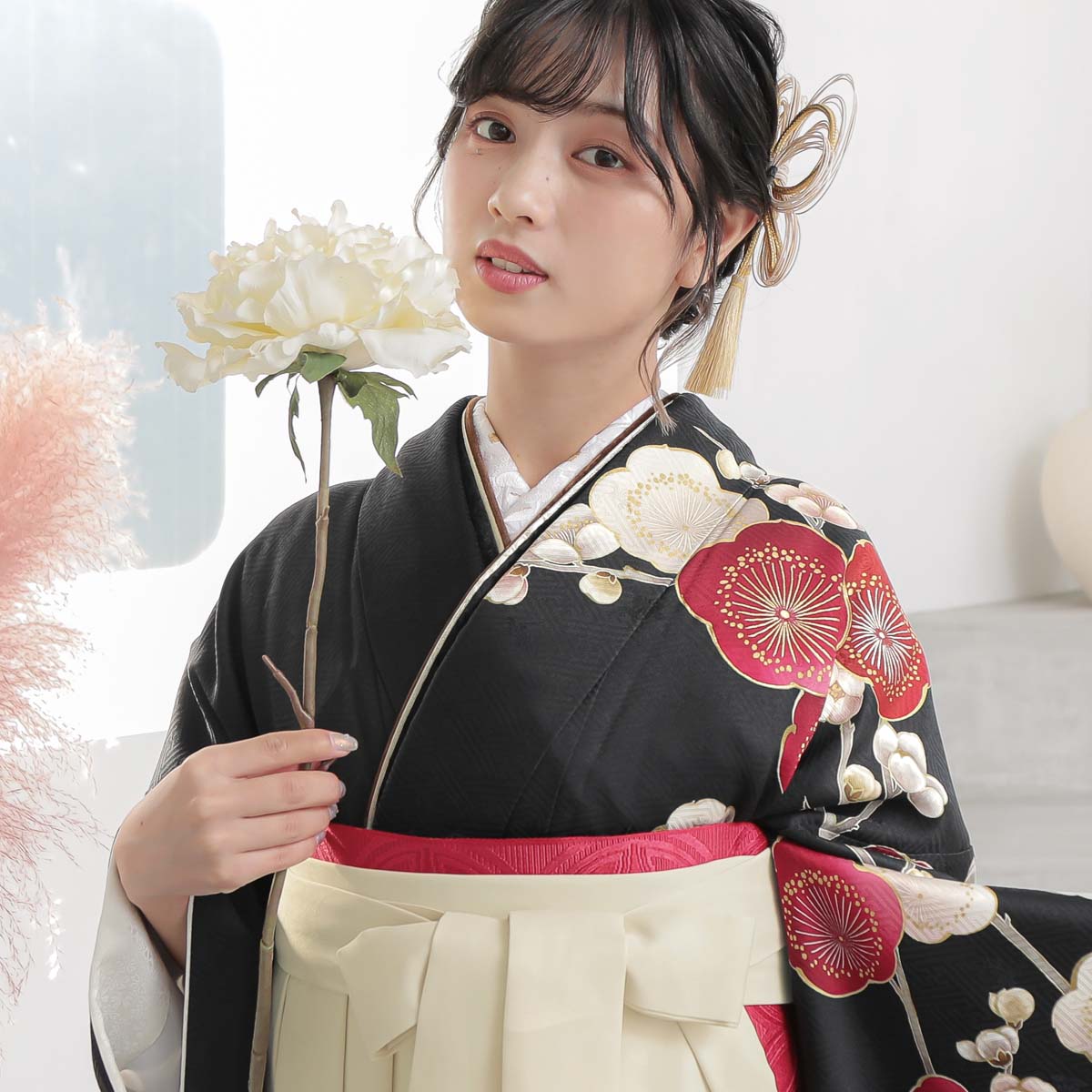 振袖: R2089黒 松梅に鶴 振袖: R2089黒 松梅に鶴