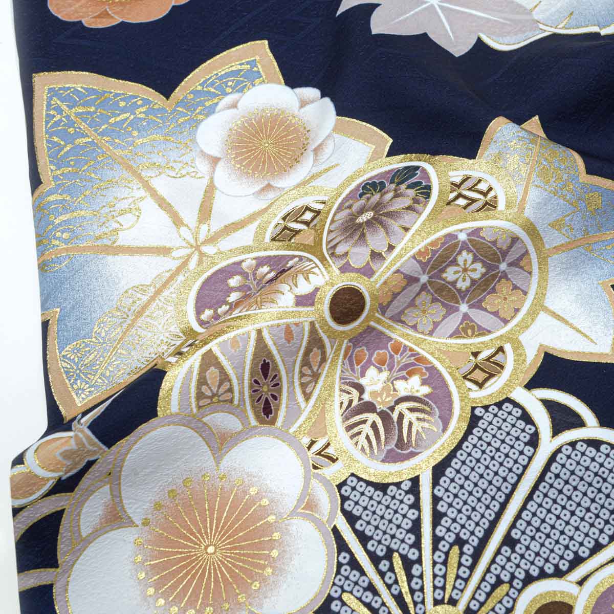 美品　訪問着 着物 梅や牡丹、松、扇と御所車の舞宴 訪問着 オレンジ×梅の花と牡丹 K-1 – kayoikomachi