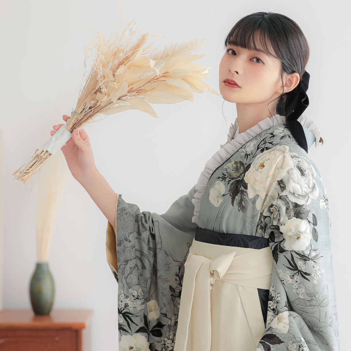 振袖袴：JILL STUART R2128 グレー×黒 ヴィンテージローズ│ 袴