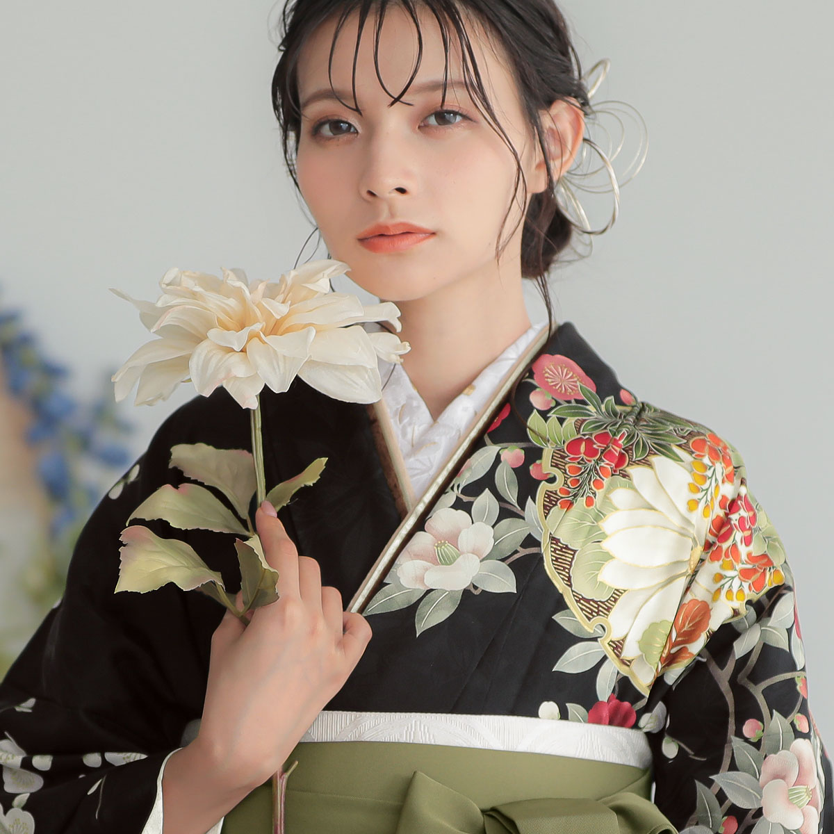 振袖袴： PRIMER2179黒 雪輪に竹梅椿│ 袴レンタル │ 京都着物