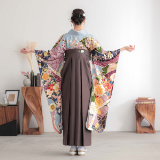 振袖袴： R2185汕頭刺繍 淡ブルーグレー 梅に菊│ 袴レンタル