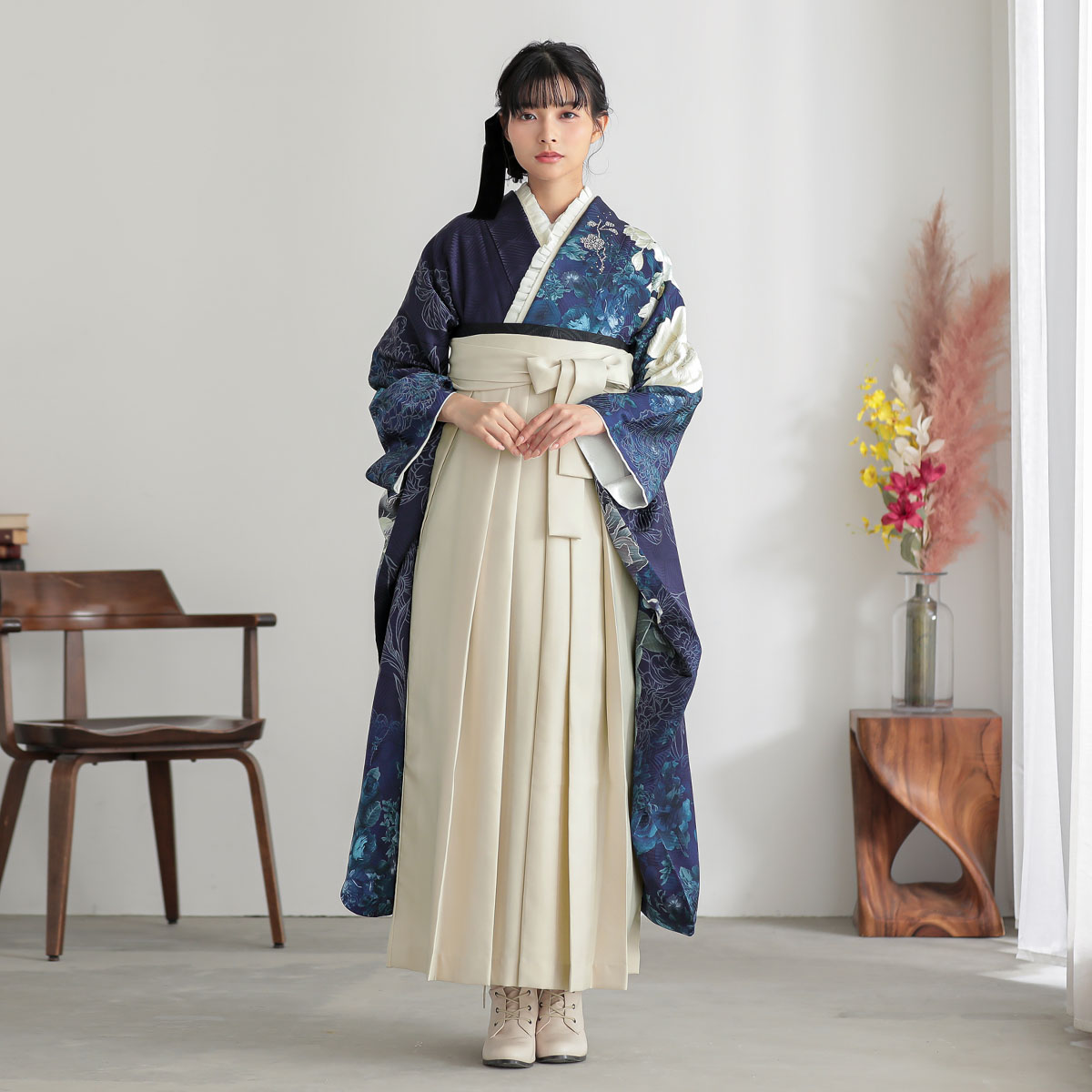 振袖袴：OLD&NEW R2207 青 牡丹│ 袴レンタル │ 京都着物レンタル夢館