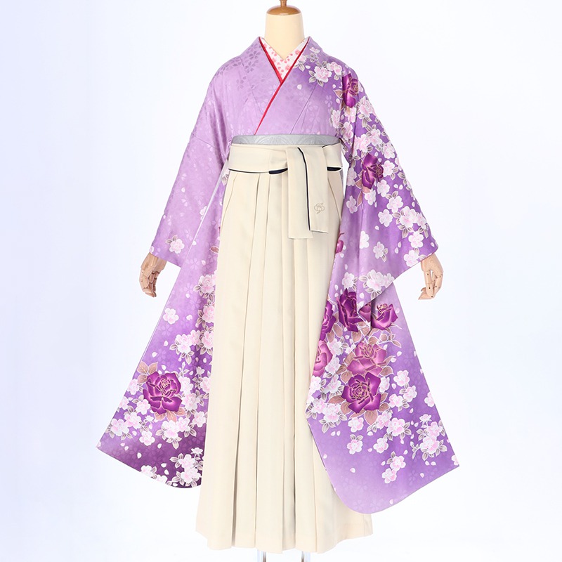 振袖袴： R237 薄紫 薔薇│ 袴レンタル │ 京都着物レンタル夢館