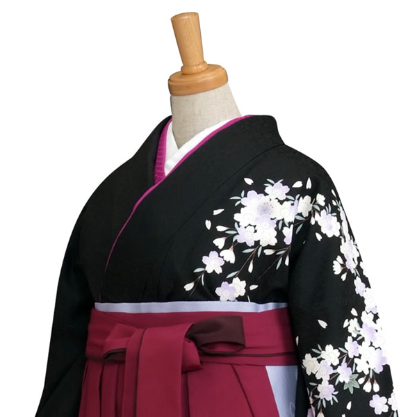 振袖袴： R244 黒紫ぼかし しだれ桜に短冊(絹)│ 袴レンタル