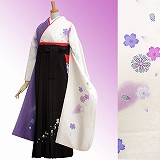 振袖袴： R248 白×藤紫 桜と鞠☆(絹)│ 袴レンタル │ 京都着物