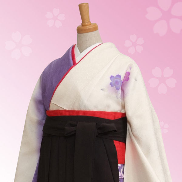 振袖袴： R248 白×藤紫 桜と鞠☆(絹)│ 袴レンタル │ 京都着物
