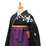 振袖袴： R268 黒紫ぼかし 桜と鈴☆(絹)│ 袴レンタル │ 京都