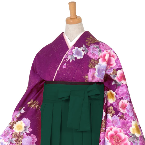 紫の振袖 Lサイズ、小花模様 美品、正絹.No484A 振袖 身丈168cm 裄丈68.5cm L 袷 草花 銀通し 箔 濃紫 正絹 美品