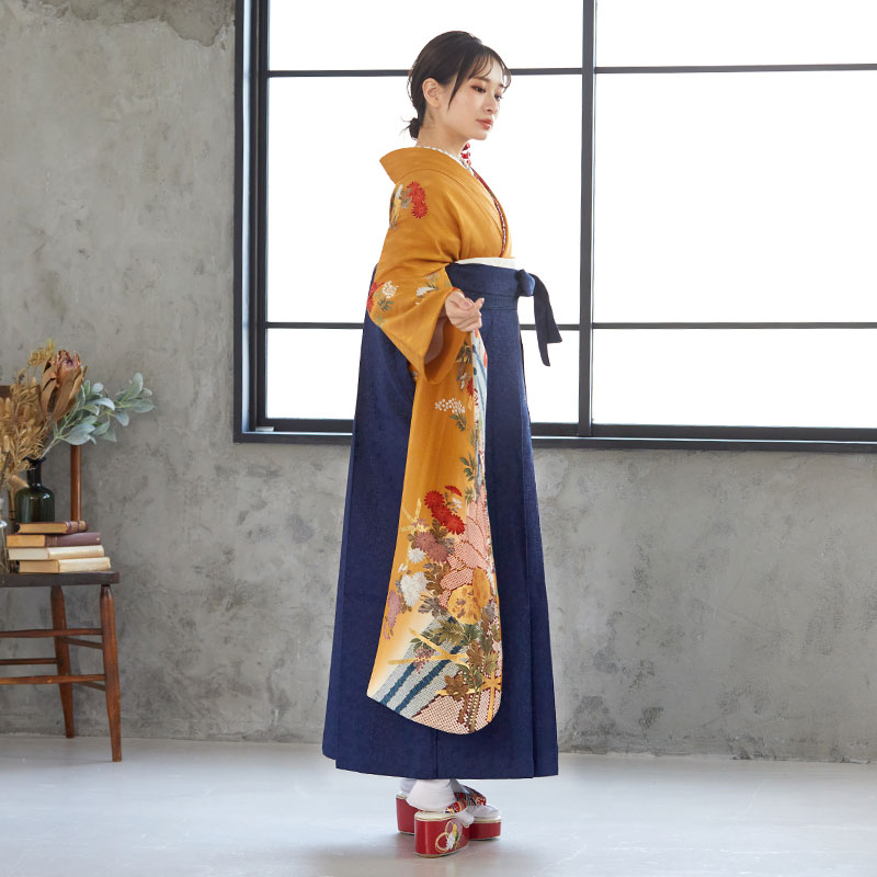振袖レンタル 金茶 金彩波に菊花(絹) 成人式 結婚式 一点物 対応