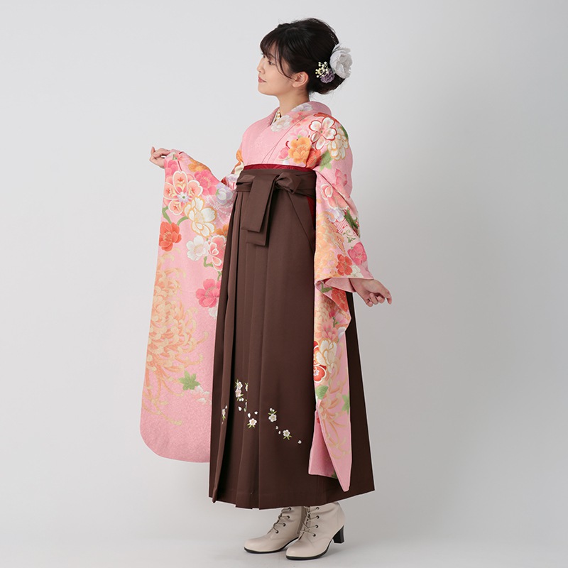 振袖袴： R817 ピンク 雪輪乱菊に八重桜☆(絹)│ 袴レンタル │ 京都