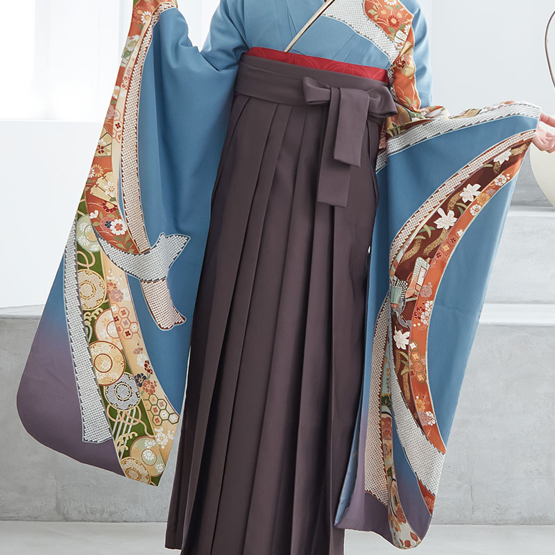 振袖 袴 フルセット 2種類 振袖袴： R829 水色 大熨斗目☆(絹)│ 袴レンタル │ 京都着物レンタル夢館