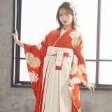 振袖袴： R876 朱色 絢爛菊華☆(絹)│ 袴レンタル │ 京都着物レンタル夢館