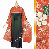 振袖袴： R878 朱色 絞り松梅☆(絹)│ 袴レンタル │ 京都着物レンタル夢館