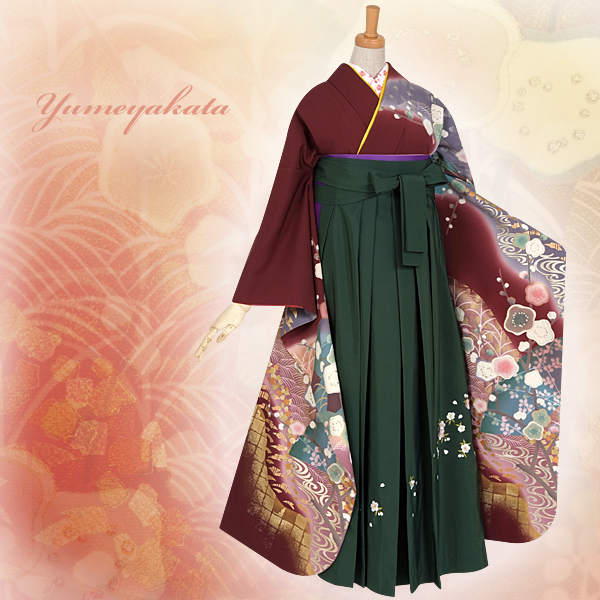 □E4124□美品□紅海老茶色 花尽くし 京友禅 袷 振袖 丈166 裄68