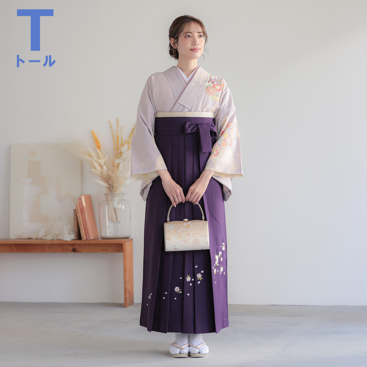 先生袴：H1003 ジャパンスタイル 藤鼠地クリームぼかしに花丸(H980
