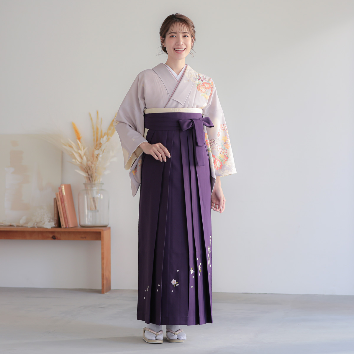 先生袴：H1003 ジャパンスタイル 藤鼠地クリームぼかしに花丸(H980