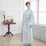 先生袴：H1249 水色 四季花│ 袴レンタル │ 京都着物レンタル夢館