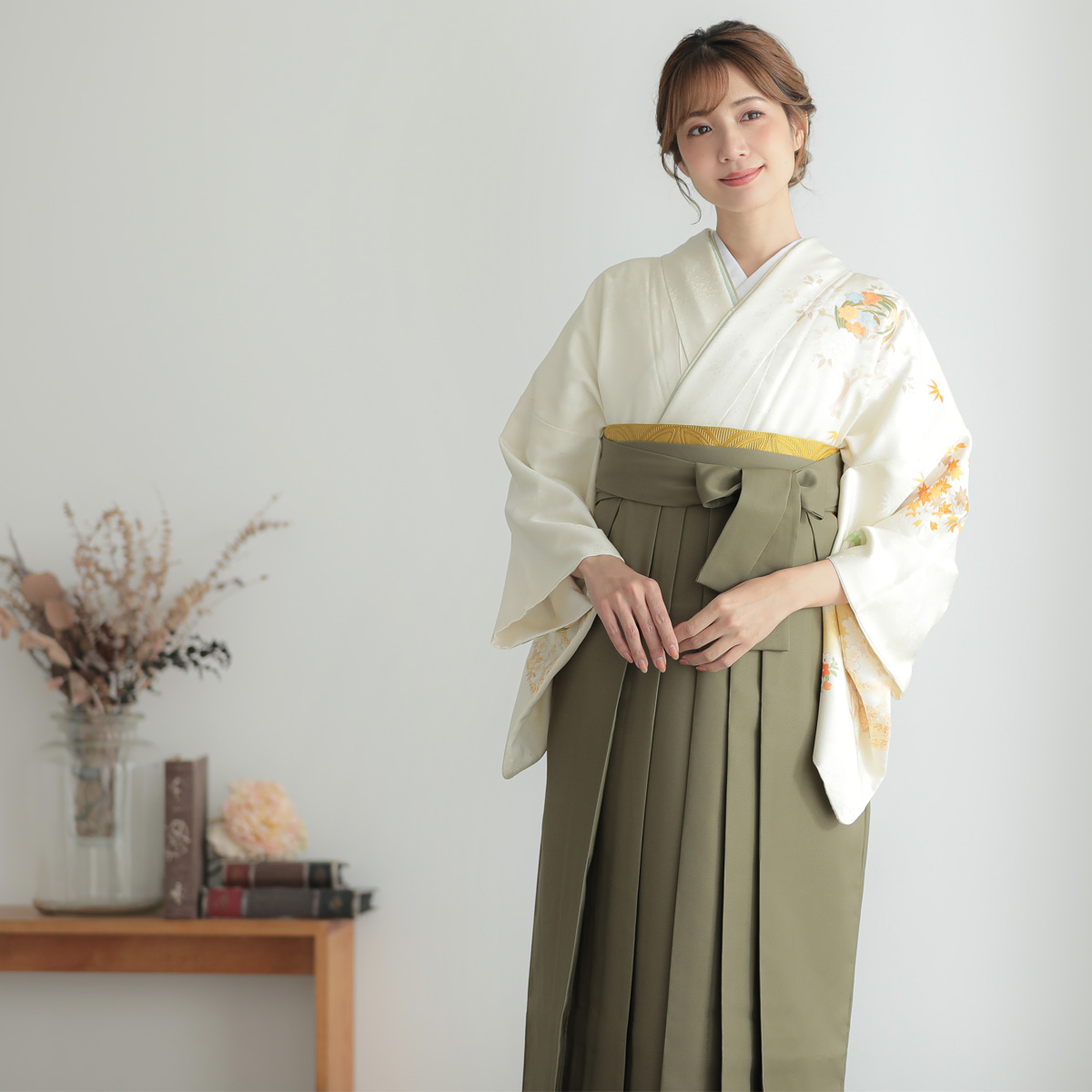 先生袴：H1281 生成 花丸文に波花筏│ 袴レンタル │ 京都着物レンタル夢館