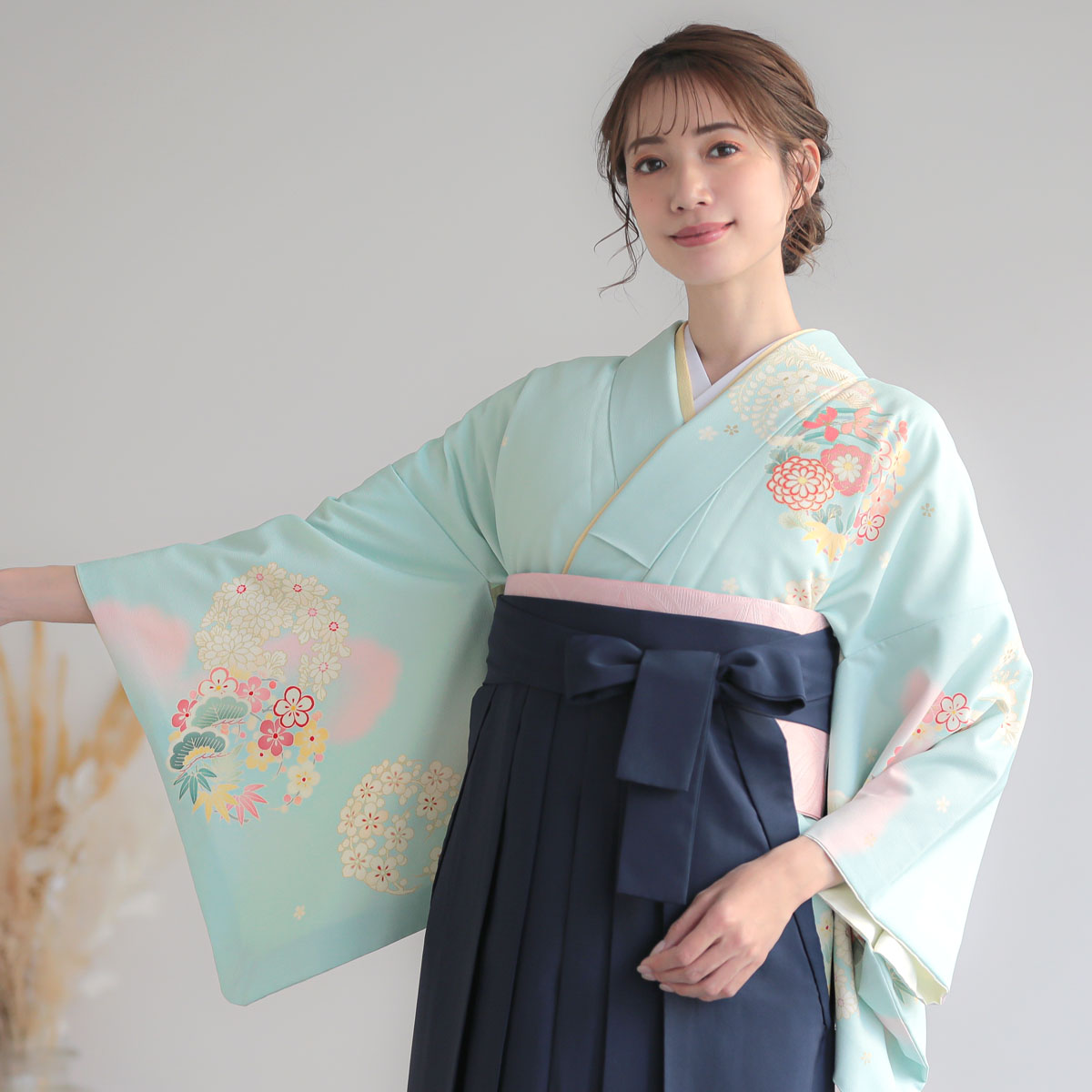 先生袴：H993 ジャパンスタイル 水色 ピンクぼかし花丸(H1005