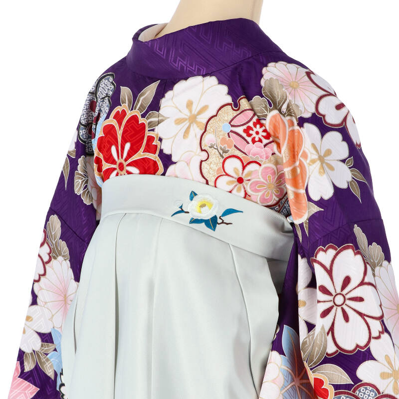 二尺袖袴：G1028 紺色 鶴と花紋に紗綾形│ 袴レンタル │ 京都着物
