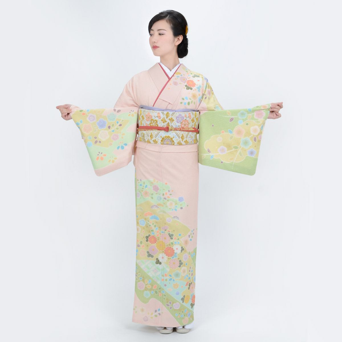 訪問着：H1010 ジャパンスタイル ピンク 辻が花風吉祥花柄| 訪問着 