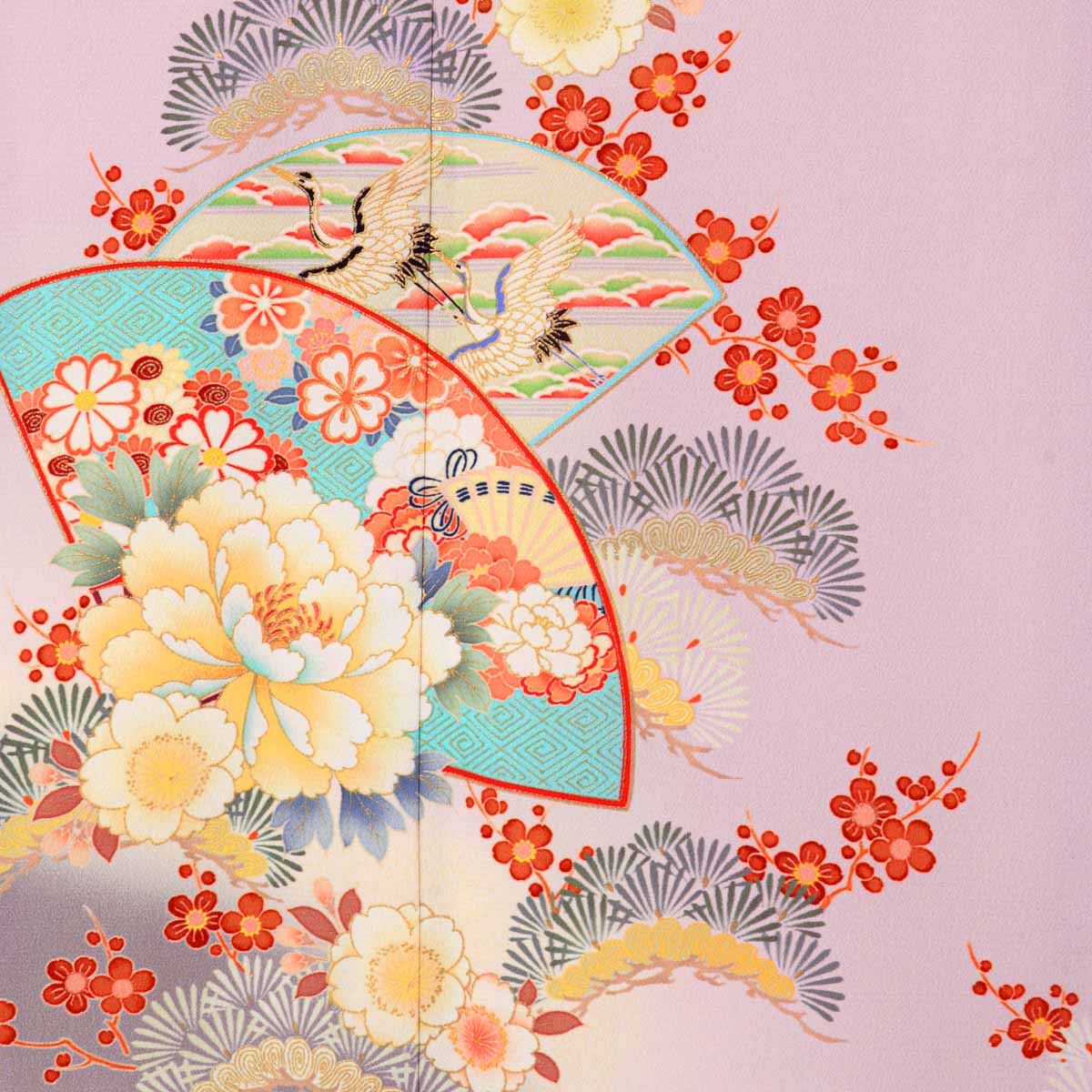 訪問着：H1014 藤色 扇面牡丹に鶴松桜(H1015)| 訪問着レンタル │ 京都
