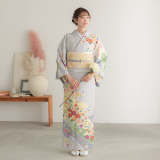 606z54☆振袖 辻が花文様 金彩 地紋 グレー系☆成人式 結婚式 十三参り 訪問着：H1023 ジャパンスタイル グレー 辻が花風吉祥花柄(H1024