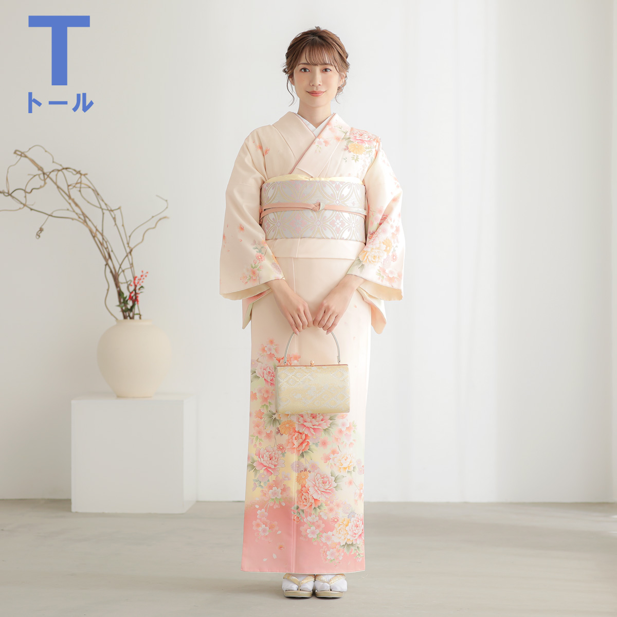 ～専用です～ベージュ花壺訪問着と袋帯・帯揚げ帯締めの4点フルセット ベージュ花壺訪問着と袋帯・帯揚げ帯締めの4点フルセット
