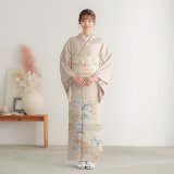 訪問着：H1042 桂由美 薄ピンク 金通し 辻が花風 花丸文疋田遠山| 訪問