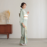 訪問着：H1046 桂由美 薄緑のりこぼし 丸文に道長取り| 訪問着レンタル