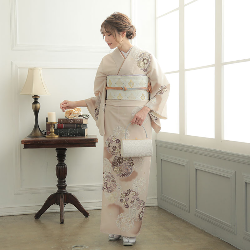 【半額セール！】ペールオレンジ辻ケ花訪問着と袋帯・帯揚げ帯締めの4点フルセット 半額セール！】ペールオレンジ辻ケ花訪問着と袋帯・帯揚げ帯締め